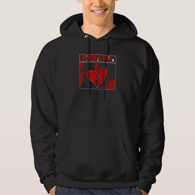 Caution Symbol Heartbreaker Broken Heart Love Symb Hoodie (Front)