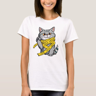Caution Tape Cat – Funny Grey Tabby T-Shirt
