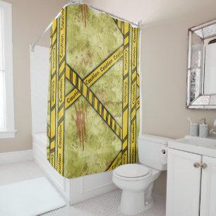 Caution Tape Splatter Horror Halloween crime scene Shower Curtain