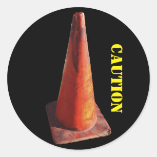 Caution Traffic Cone Classic Round Sticker