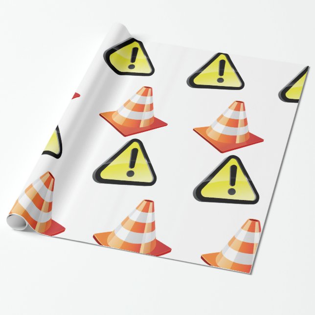 Caution Traffic Cone Warning Wrapping Paper (Unrolled)