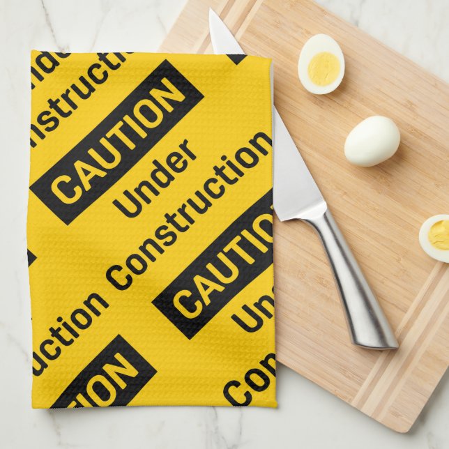 CAUTION Under Construction Pattern Tea Towel (Quarter Fold)