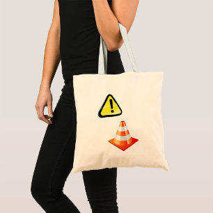 Caution Warning Sign with Traffic Cone Tote Bag