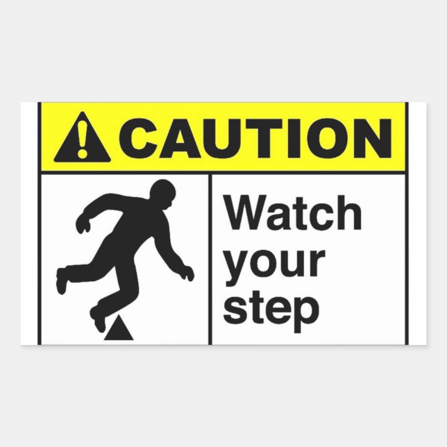 CAUTION Watch Your Step Rectangular Sticker (Front)