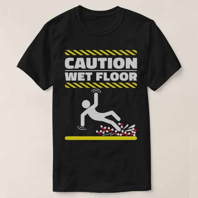 Caution Wet Floor H2O Molecules Funny Science Geek T-Shirt (Design Front)