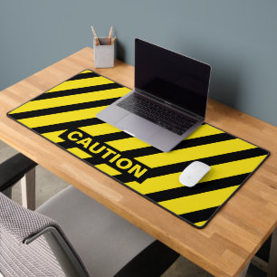 CAUTION Yellow and Black Striped Desk Mat