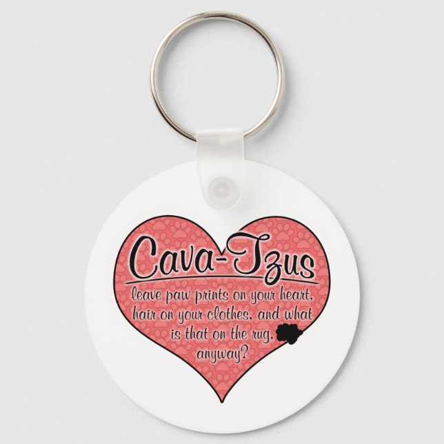 Cava-Tzu Paw Prints Dog Humour Key Ring (Front)