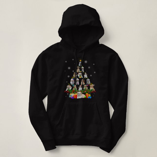 Cavachon Dog Christmas Tree Lights Funny Dog Xmas  Hoodie (Design Front)