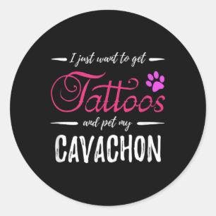 Cavachon Dog Lover Tattoo Funny Dog Mum Gift Idea Classic Round Sticker
