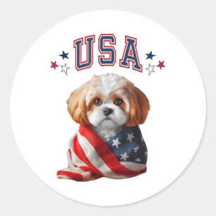 Cavachon Dog Usa America Patriotic Flag Memorial,4 Classic Round Sticker