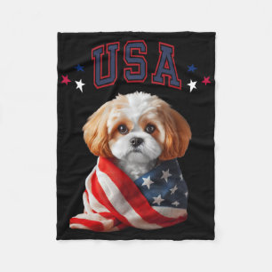Cavachon Dog Usa America Patriotic Flag Memorial Fleece Blanket
