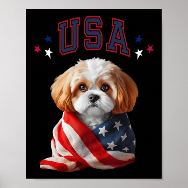 Cavachon Dog Usa America Patriotic Flag Memorial  Poster (Front)
