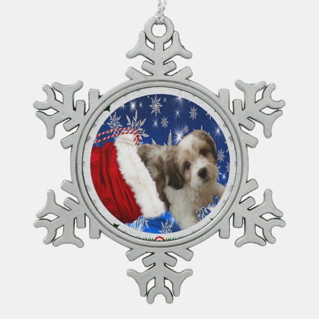 Cavachon Ornament, Christmas Dog Snowflake Pewter Christmas Ornament (Front)