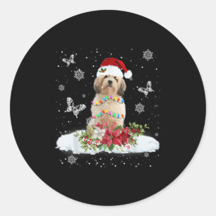 Cavachon Snowly Christmas Tree Lights Pajama Dog X Classic Round Sticker