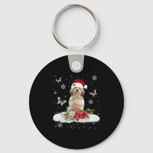 Cavachon Snowly Christmas Tree Lights Pajama Dog X Key Ring