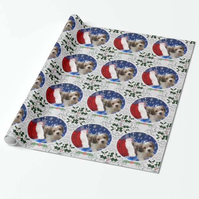Cavachon Wrapping Paper, Christmas Dog Paper (Unrolled)