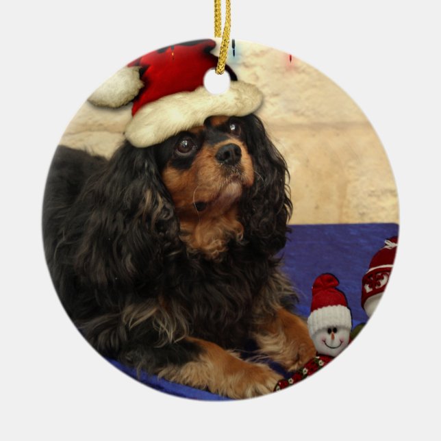 Cavalier Christmas Ceramic Ornament (Front)