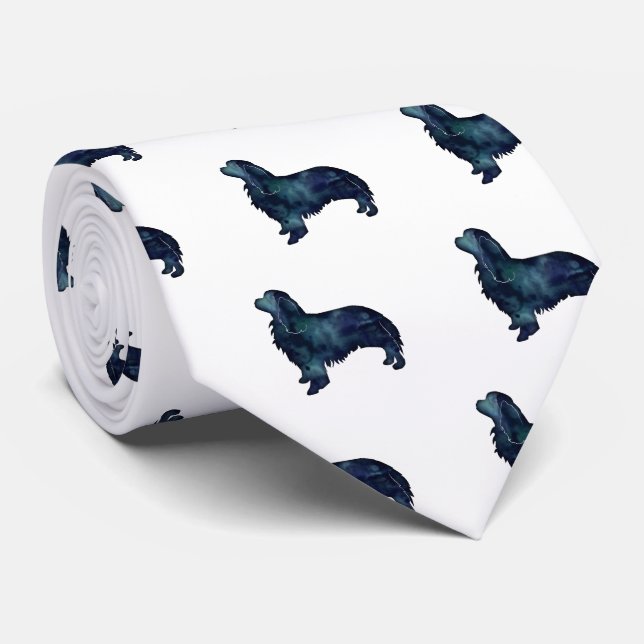 Cavalier dog Black Watercolor Silhouette Tie (Rolled)
