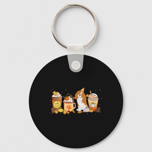 Cavalier Dog Coffee Lovers Pumpkin Spice Fall Than Key Ring (Front)