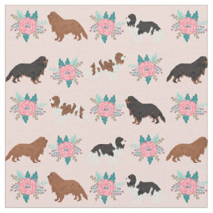 cavalier kc spaniel dog pink florals fabric