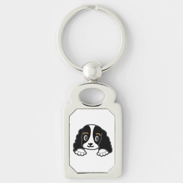 cavalier kcs peeking black and white key ring (Front)
