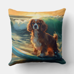 Cavalier King Beach Surfing Painting Cushion