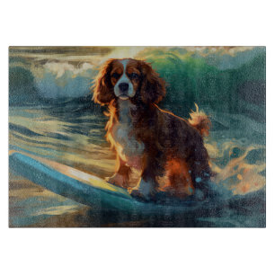 Cavalier King Beach Surfing Painting Cutting Board