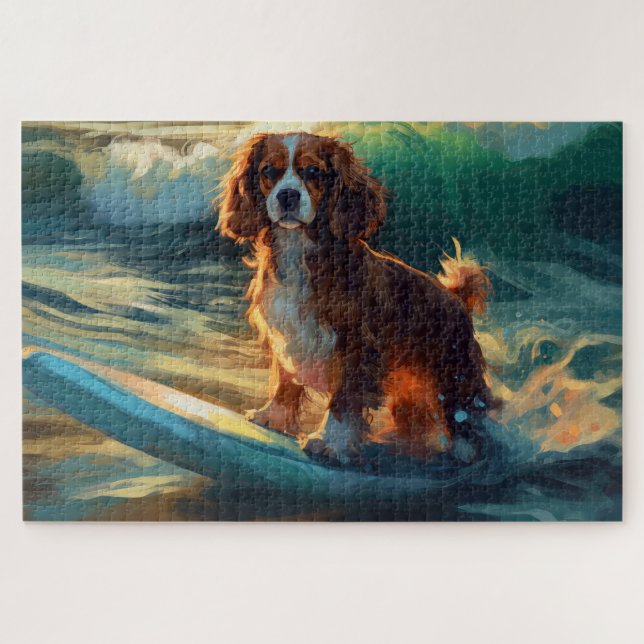 Cavalier King Beach Surfing Painting Jigsaw Puzzle (Horizontal)