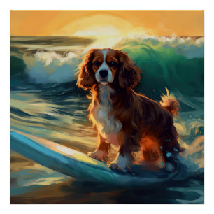 Cavalier King Beach Surfing Painting Poster