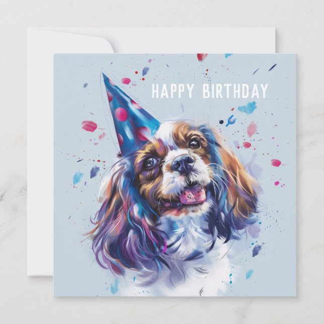 Cavalier King Charled Spaniel Birthday card (Front)