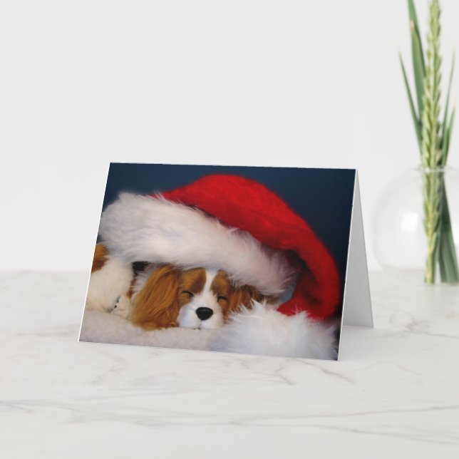 Cavalier King Charles Blenheim Santa Card (Front)
