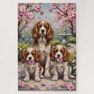 Cavalier King Charles Blossom Garden Art Jigsaw Puzzle