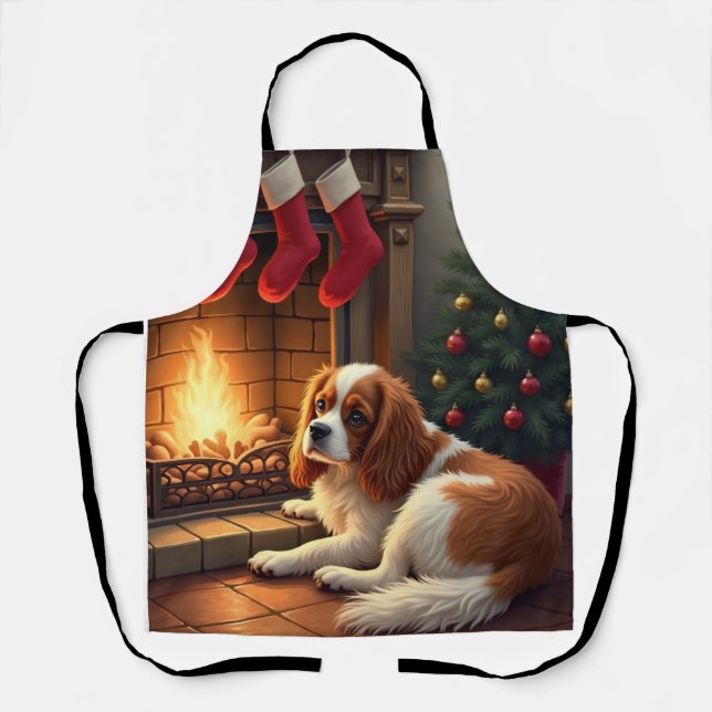 Cavalier King Charles by the Fireplace Christmas Apron (Front)