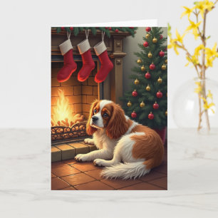 Cavalier King Charles by the Fireplace Christmas Card