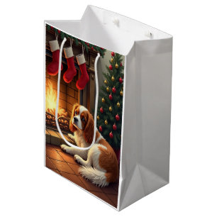Cavalier King Charles by the Fireplace Christmas Medium Gift Bag