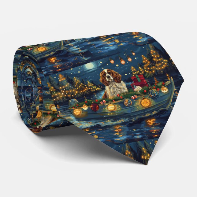 Cavalier King Charles Christmas Festive Voyage Tie (Rolled)