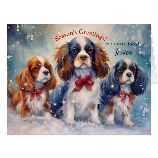 Cavalier King Charles Christmas Love Holiday Card (Front Horizontal)