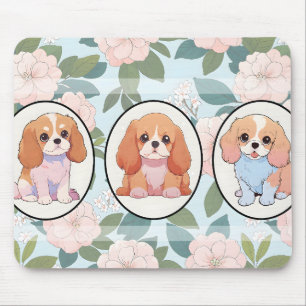 Cavalier King Charles classic flowers background Mouse Pad