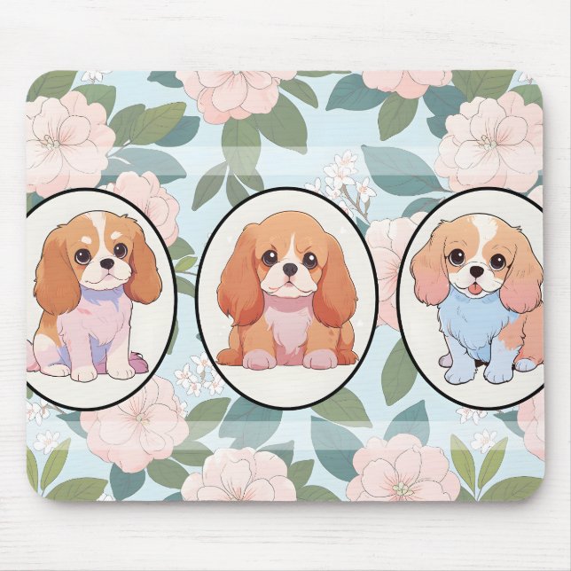 Cavalier King Charles classic flowers background Mouse Pad (Front)