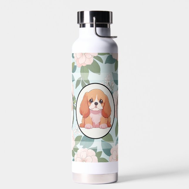 Cavalier King Charles classic flowers background Water Bottle (Left)