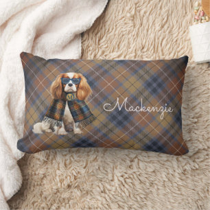 Cavalier King Charles Dog and Plaid Monogrammed Lumbar Cushion