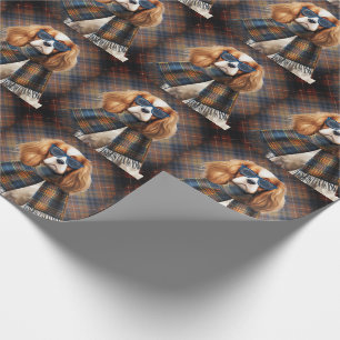 Cavalier King Charles Dog and Plaid Monogrammed Wrapping Paper