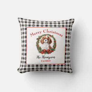 Cavalier King Charles Dog Christmas Gingham Name Cushion