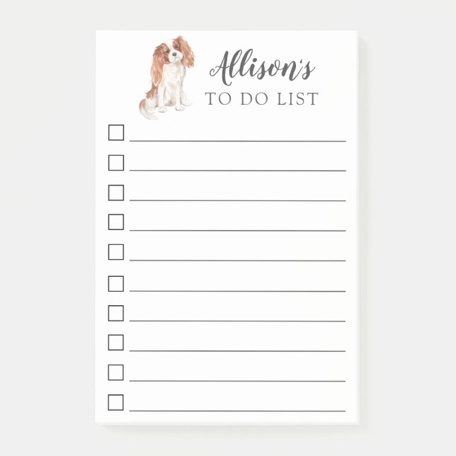 Cavalier King Charles Dog Personalised To Do List Post-it Notes (Front)