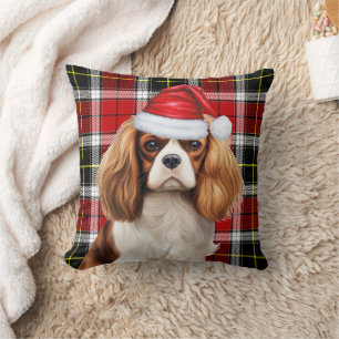 Cavalier King Charles Dog Plaid Christmas Holiday Cushion
