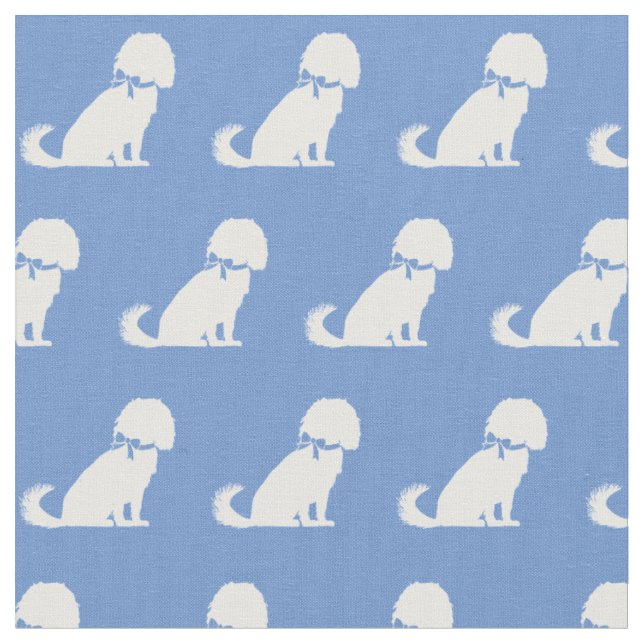 Cavalier King Charles Dog Silhouette Light Blue Fabric (Close Up)