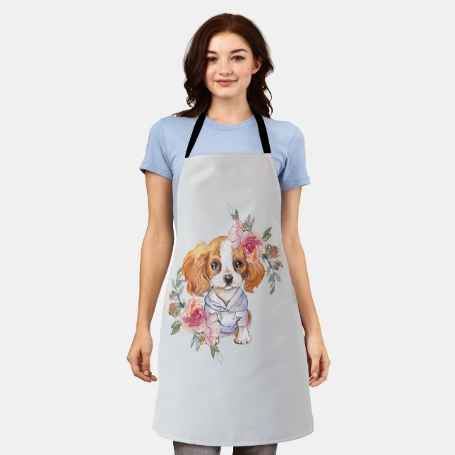 Cavalier King Charles Dog Watercolor Art Apron (Worn)