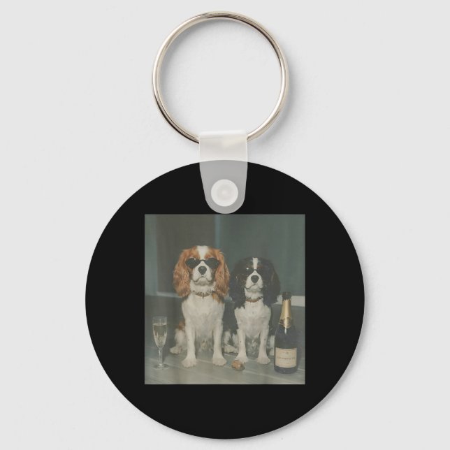 Cavalier King Charles Drinking Champagne Funny Dog Key Ring (Front)