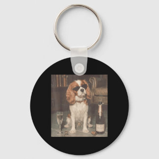 Cavalier King Charles Drinking Champagne Funny Key Ring