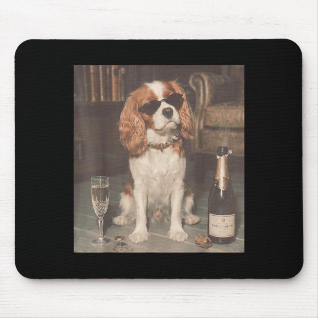 Cavalier King Charles Drinking Champagne Funny Mouse Pad (Front)